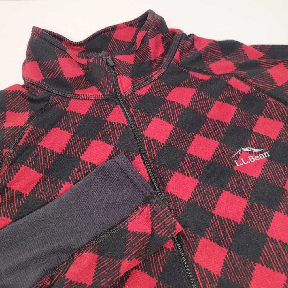 L.L. Bean Quarter Zip Pullover Mens L Tall Red Black Plaid Excellent Stretch
